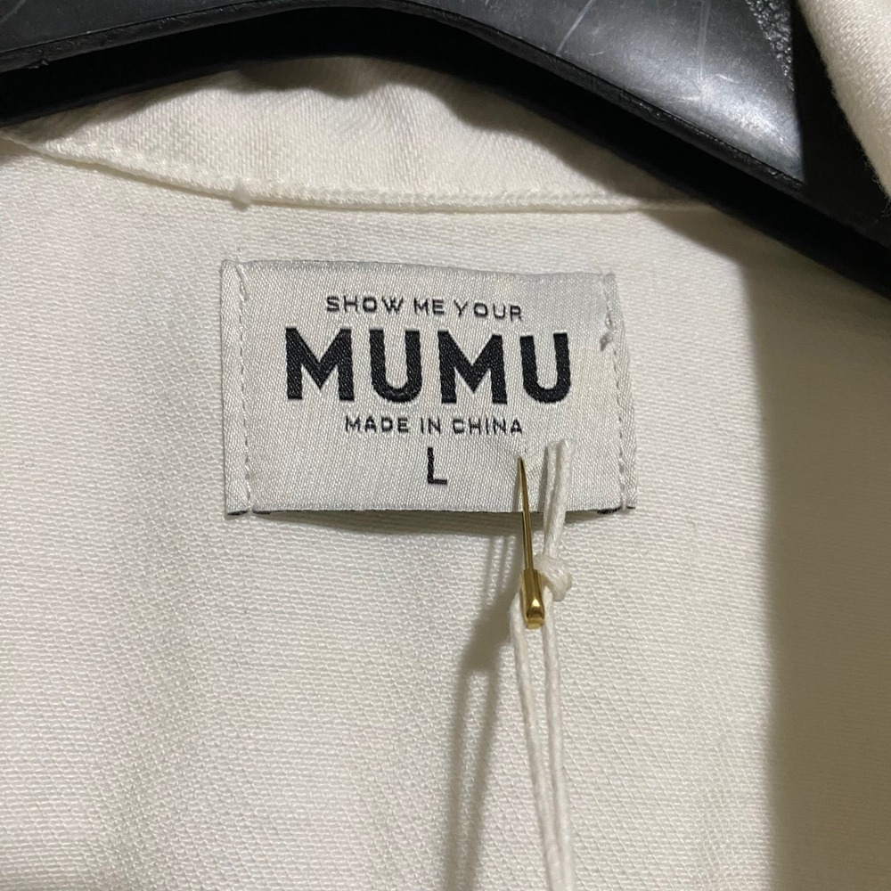 Show Me Your Mumu White Denim Mini Dress Sleeveless Belted Zip Front Large NWT - Picture 5 of 8
